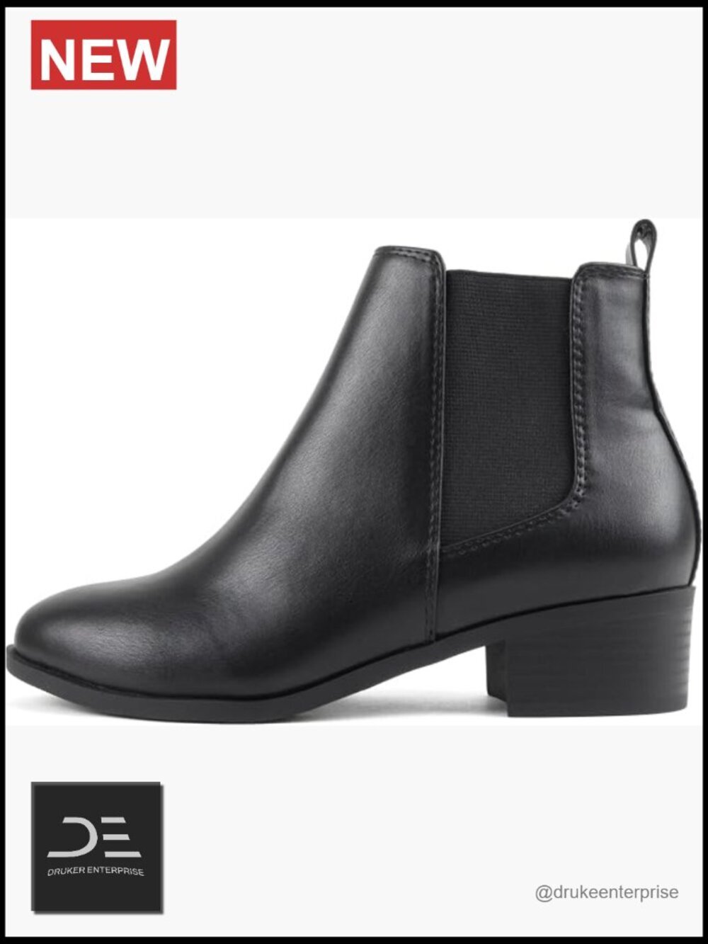 Women's Low Block Heel Chelsea Ankle Bootie w/ Double Elastic Gore Vegan Pu